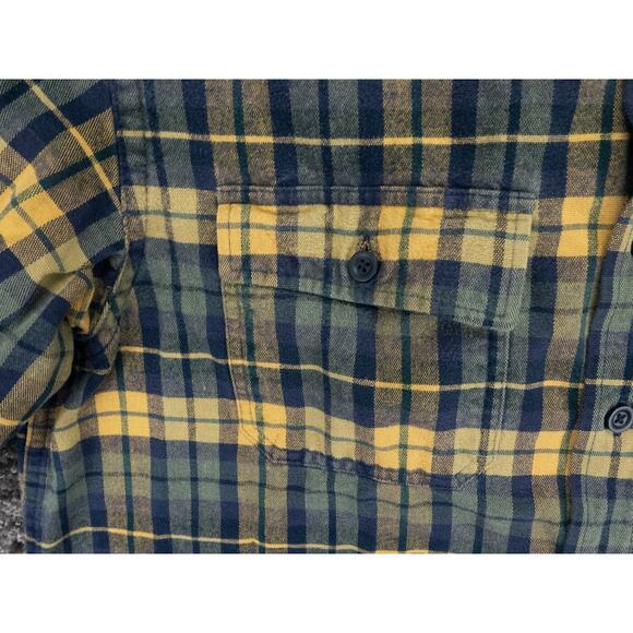 LL Bean Shirt Mens LT Blue Yellow Plaid Flannel Cotton Casual Outdoor Cabincore - Picture 3 of 10